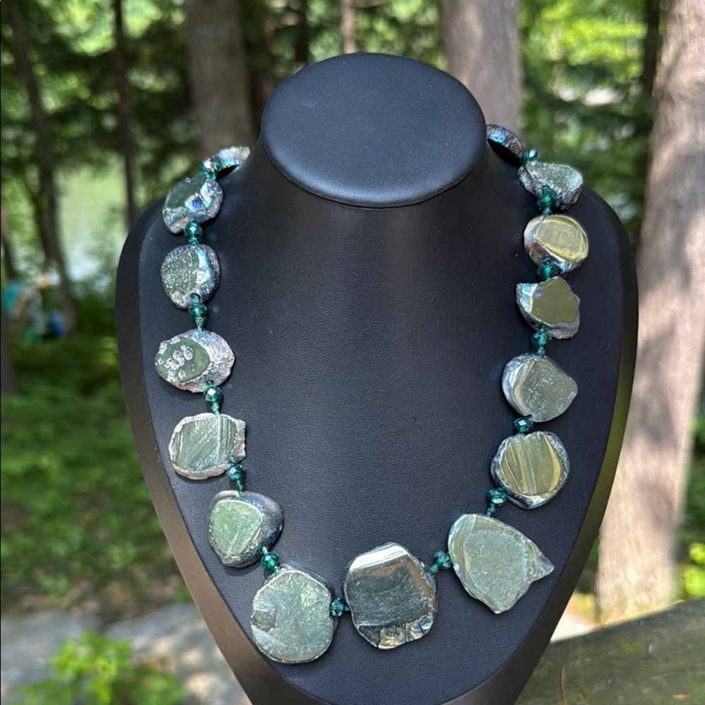 Rare Lucas Lameth Sterling Silver Freeform Slab and Bead Statement Necklace